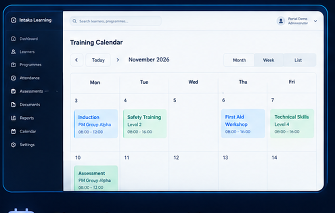 Intaka Learning Portal training calendar